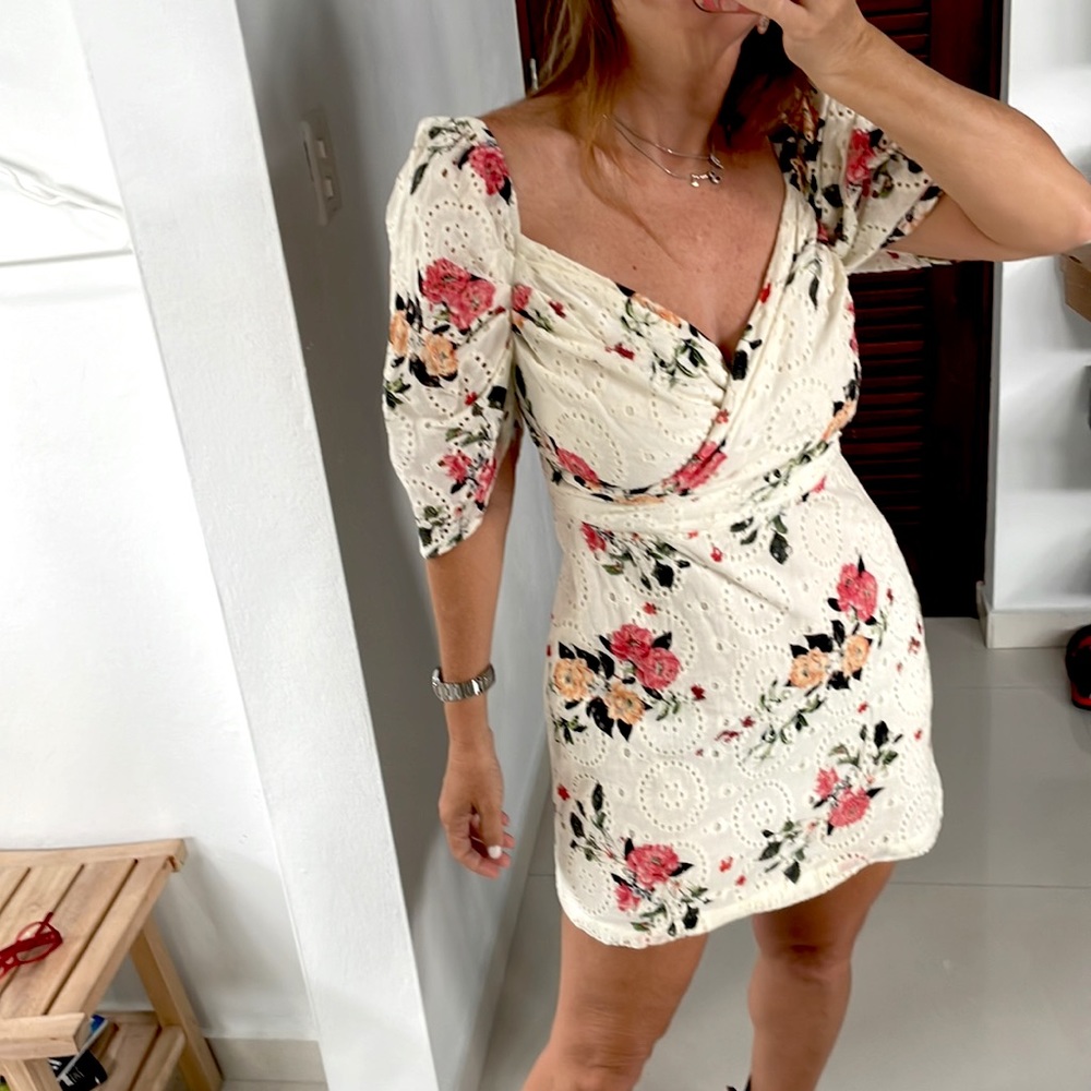 Boutique puff sleeve eyelet floral mini dress